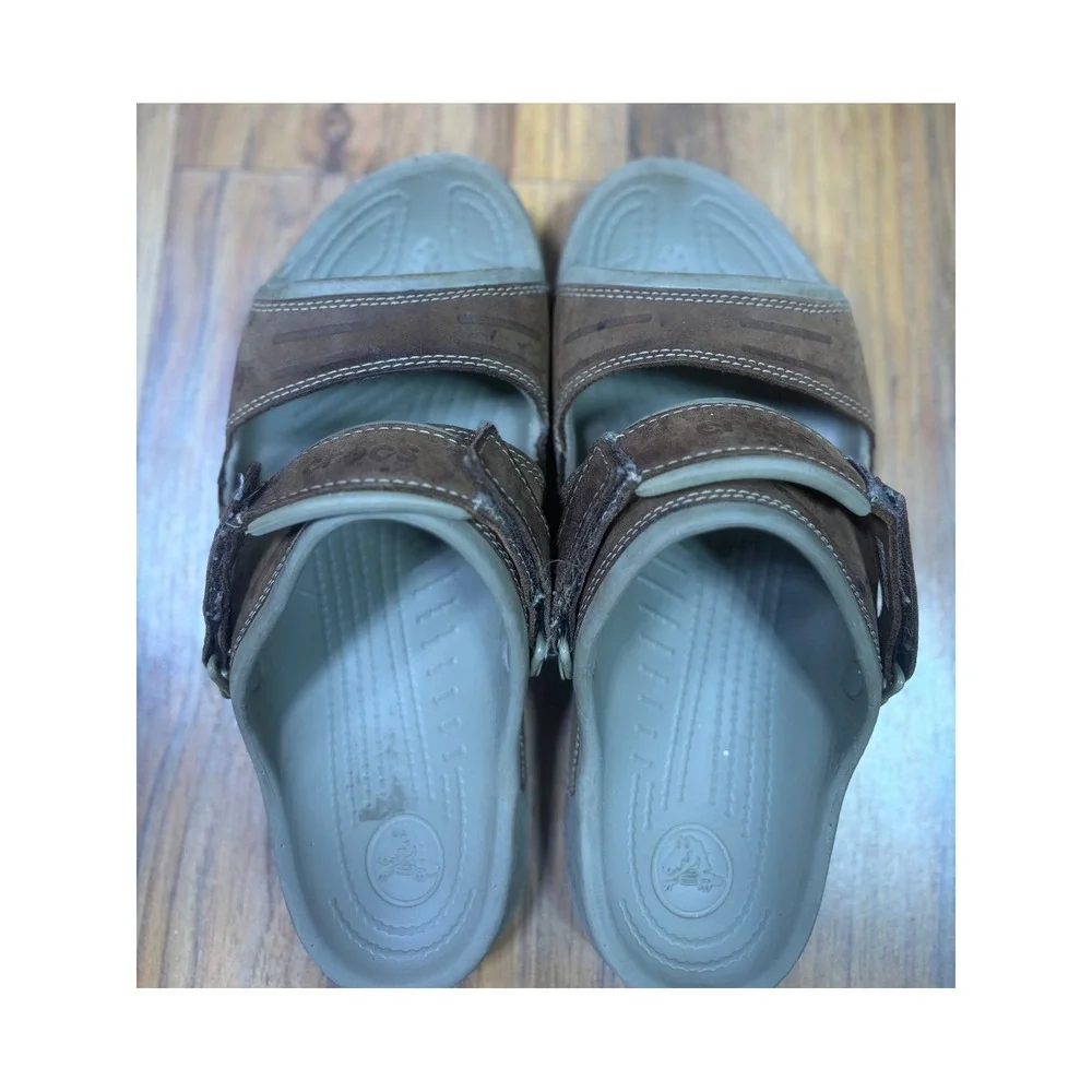 Crocs Yukon Mesa Sandals Men's 11 Brown Leather Adjustable Heel Strap 14325